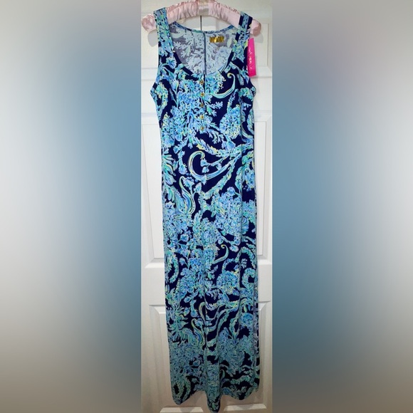 Lilly Pulitzer Merril Maxi Dress small in High Tide Navy Scuba Doo. NWT - Picture 2 of 15